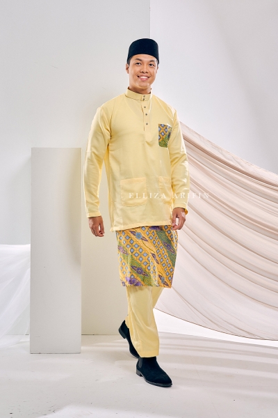 Baju Melayu Batik in Yellow